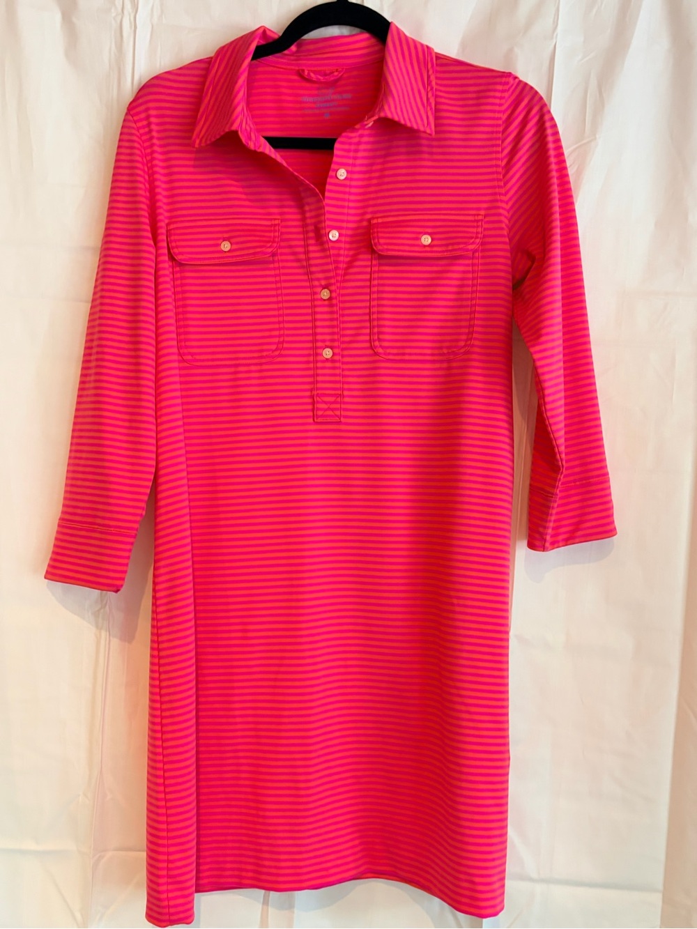 Vineyard Vines Hot Pink and orange Striped Polo Midi Dress